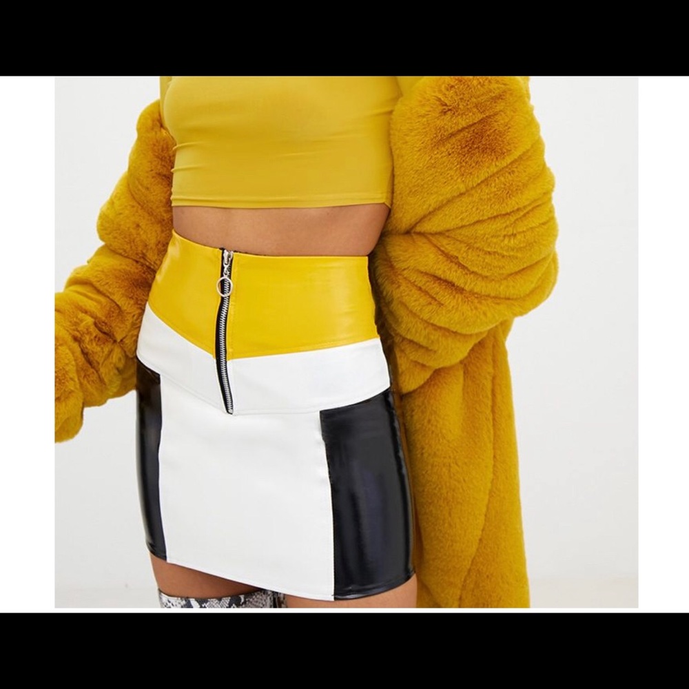 Petite Yellow Contrast Vinyl Mini Skirt